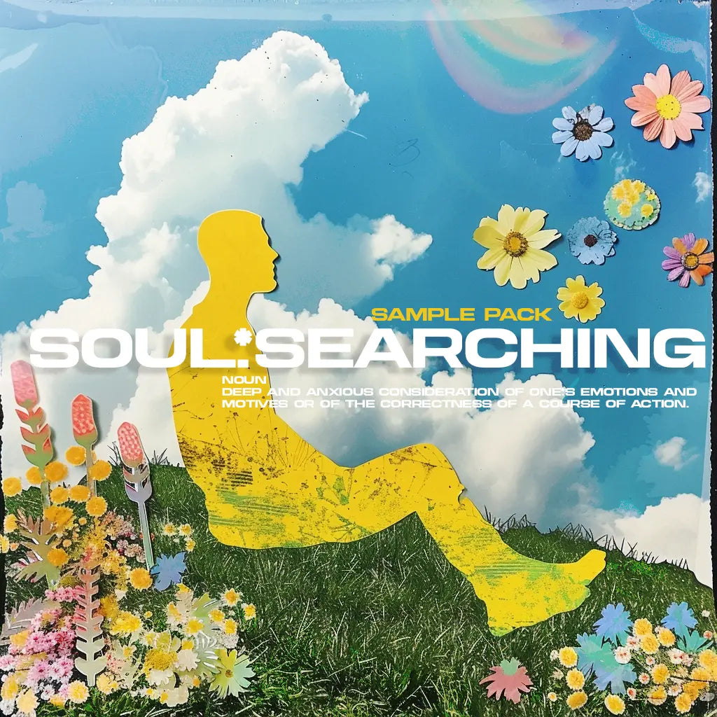 Cover art of Soul Searching Loop Kit, blue and yellow colors and flowers floating around.