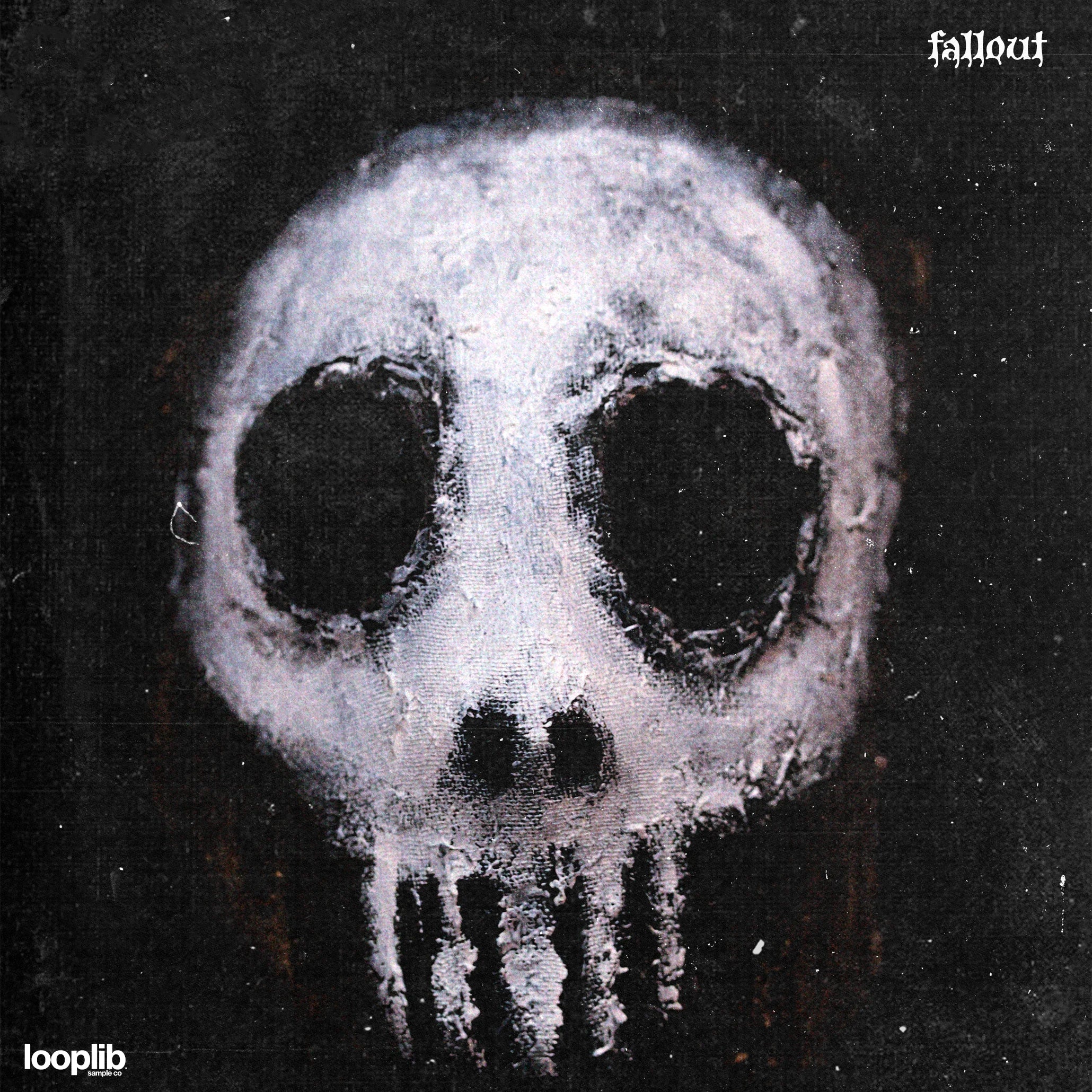 Loop kit cover for "fallout" featuring a distressed white skull image on a dark background, evoking a post-apocalyptic atmosphere.