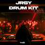 Loop kit cover for "JRSY DRUM KIT" featuring a DJ performing at a crowded, red-lit nightclub, capturing the energy of live electronic music.